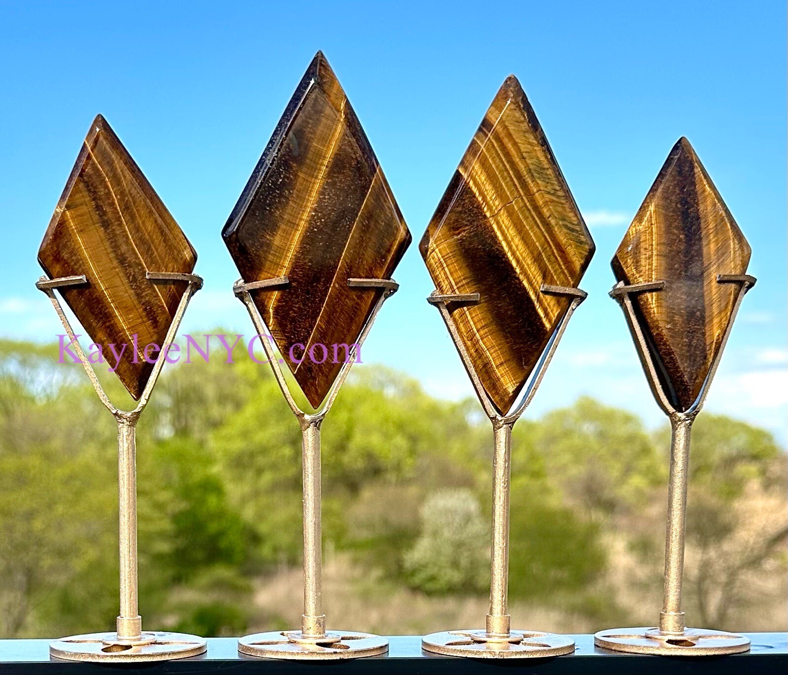 Wholesale Lot 4 Pcs Natural Tiger Eye Diamond W/stand Healing Energy