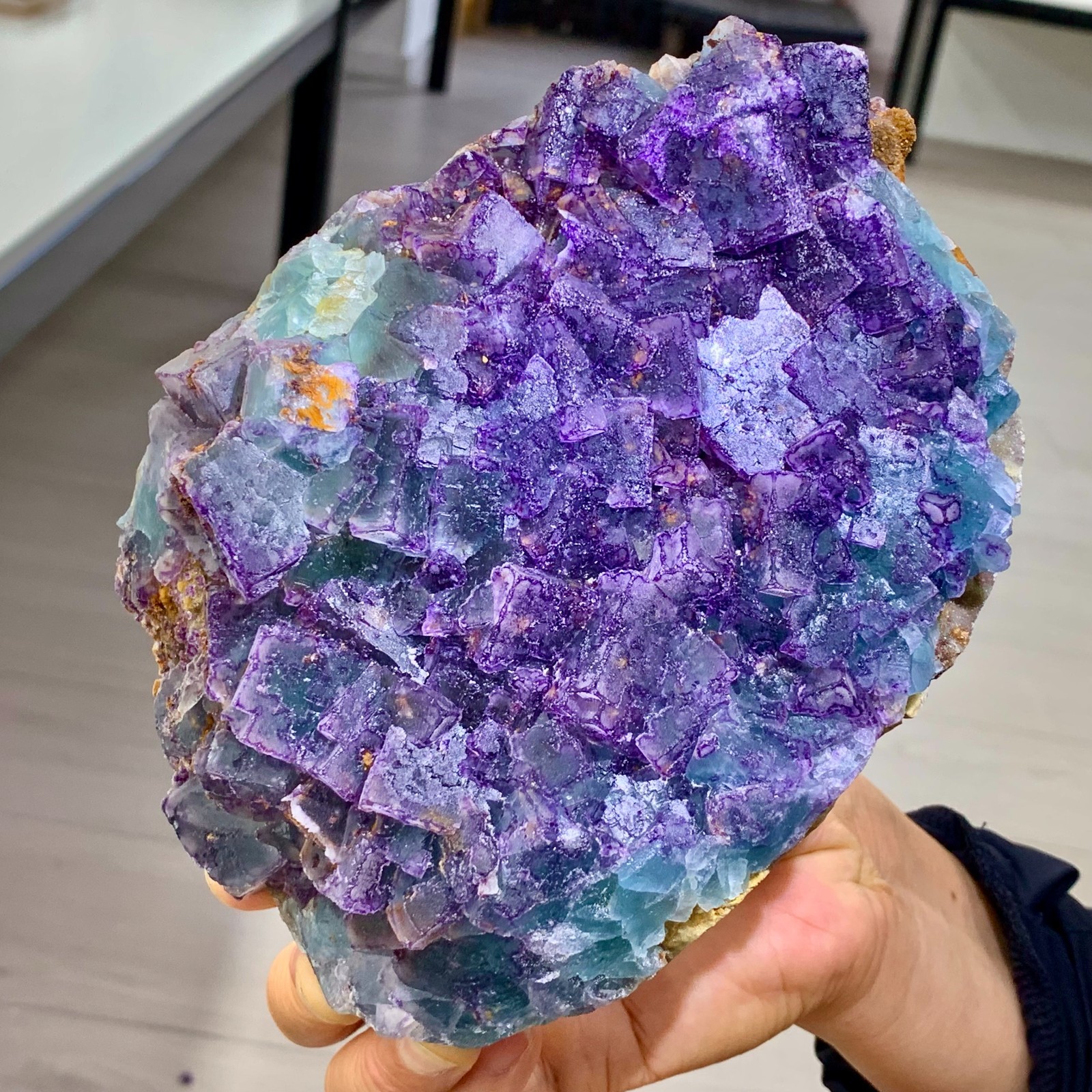 3.52LB Rare transparent purple-blue fluorite cube mineral crystal sample/China