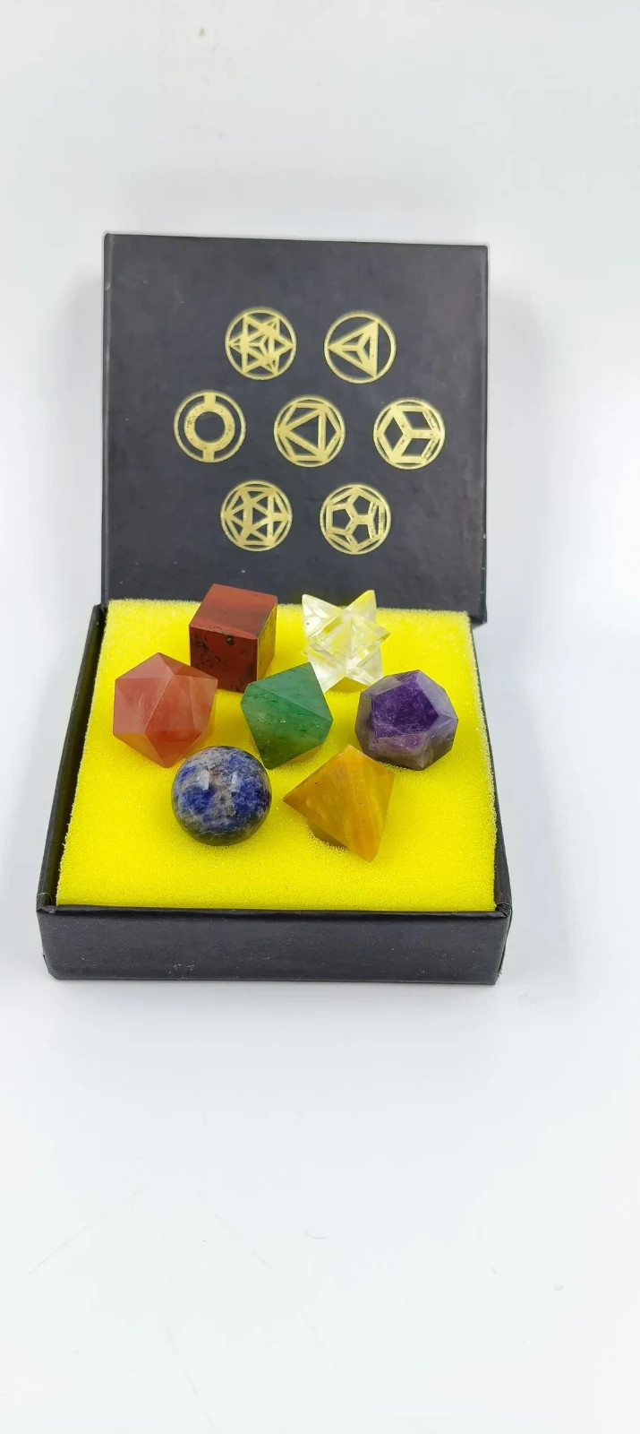 7 Chakra Platonic Solids Set Sacred Geometry Crystals Polished Reiki Kit