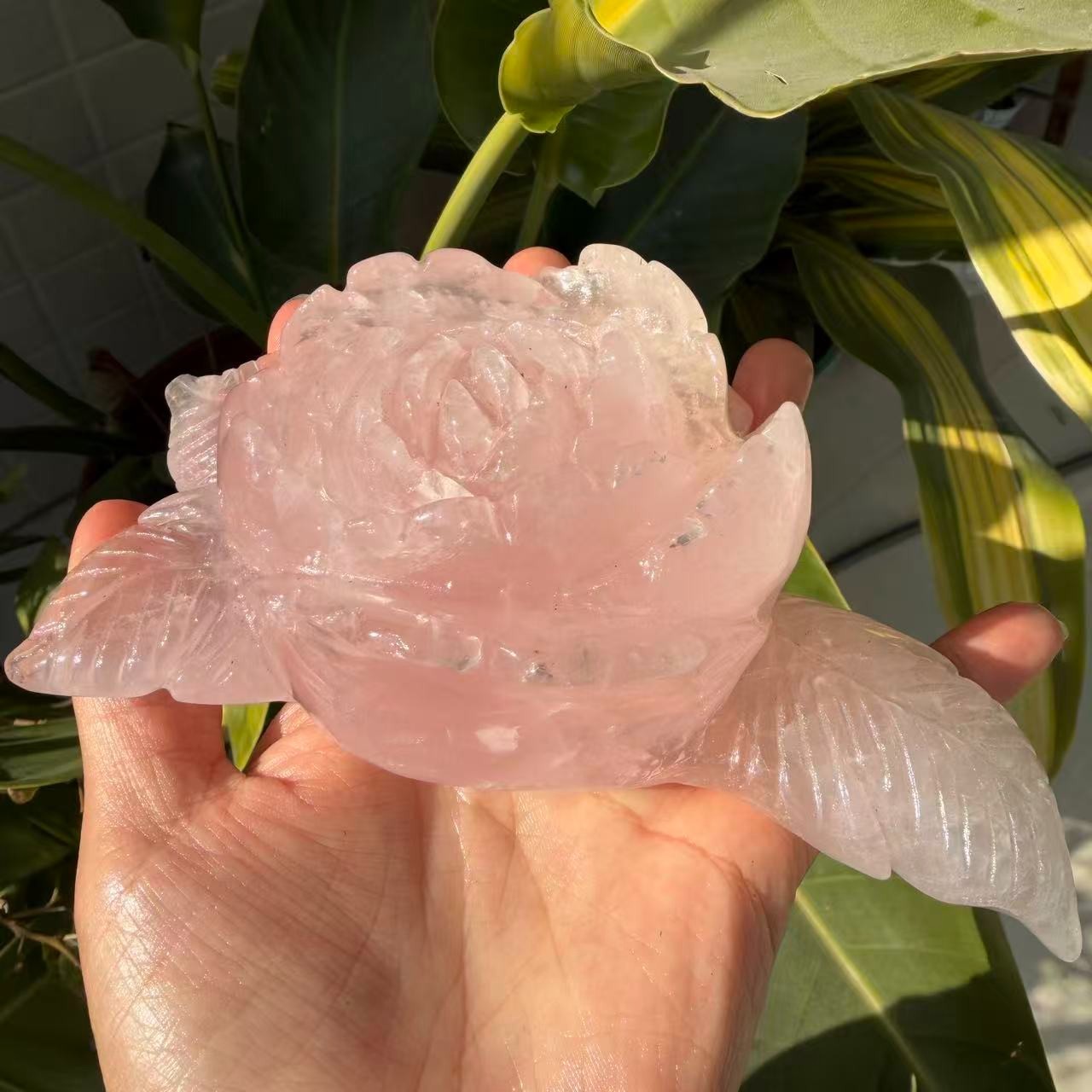 1pc Natural rose quartz Carved Flower Skull Crystal Reiki Healing Decor Gift
