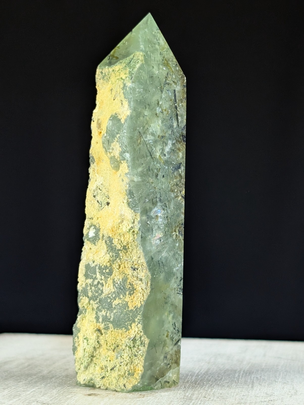 Prehnite Tower Point Crystal Raw Side Gemstone Chakra Wand