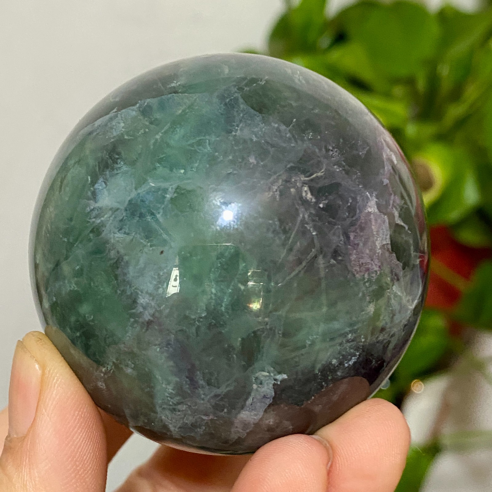410g Natural fluorite ball quartz crystal Sphere Reiki energy healing
