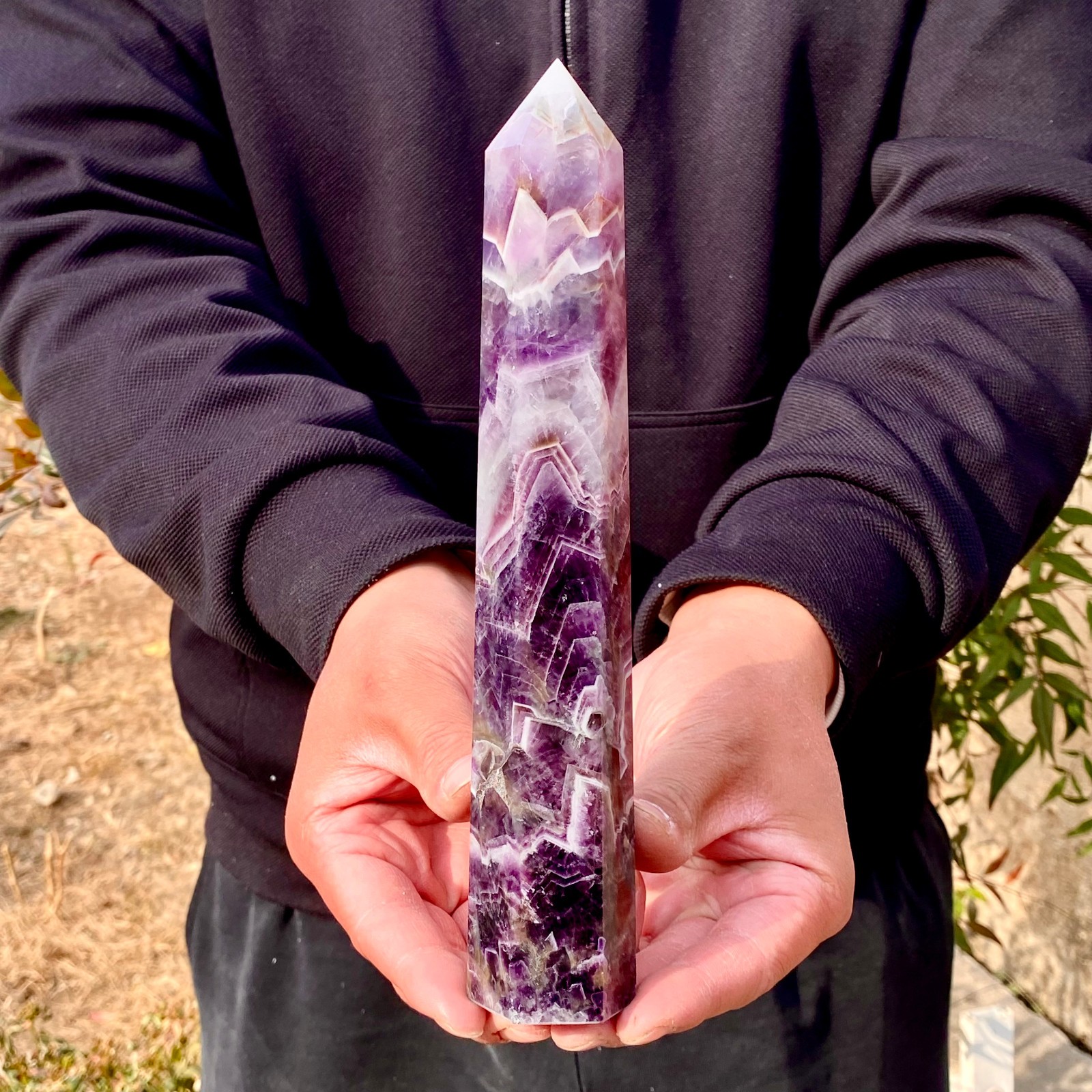 1.12LB Natural Dream Amethyst Crystal Column Wand Obelisk Point Reiki Healing
