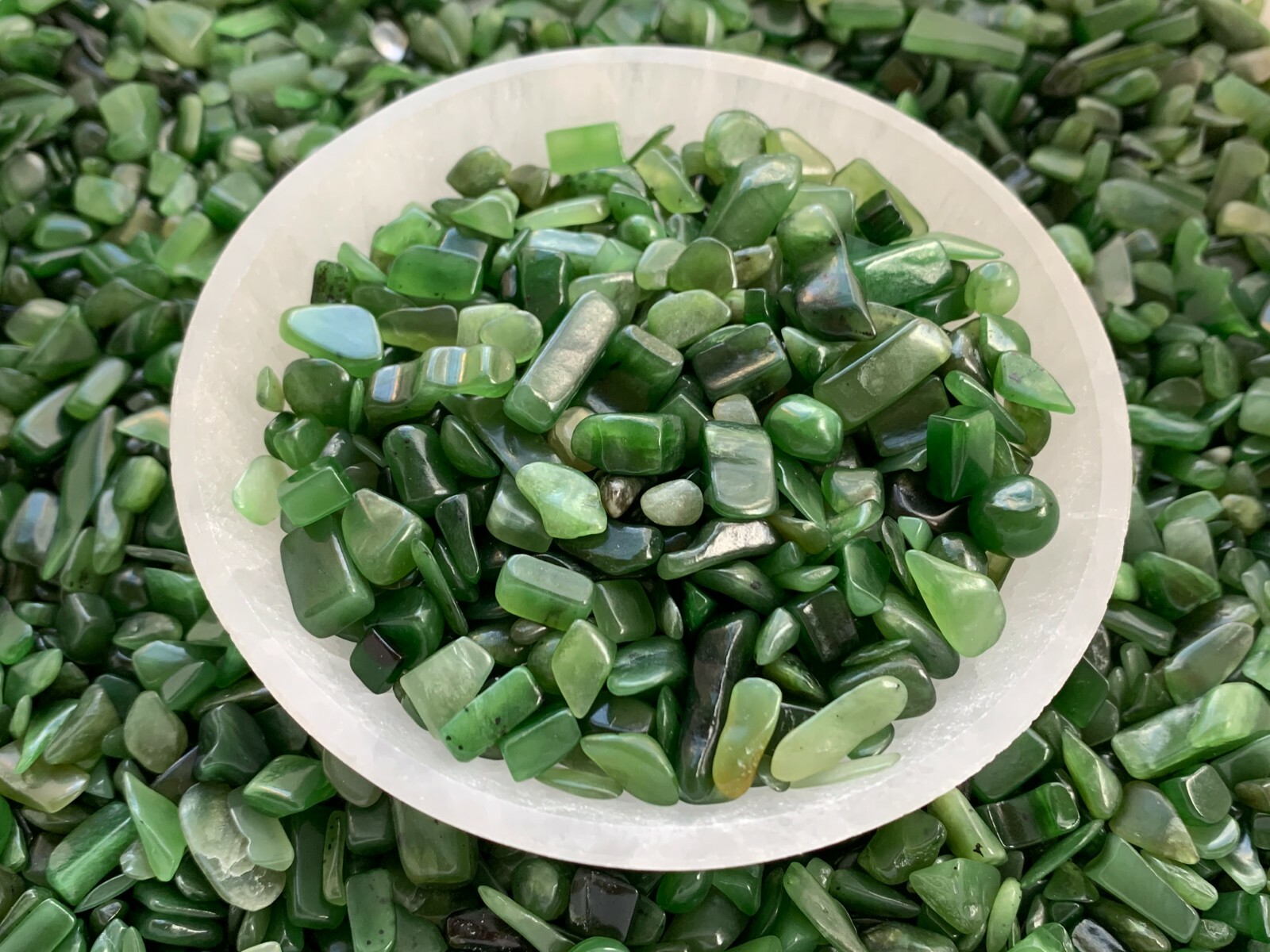 Grade A++ Nephrite Jade Semi Tumbled Gemstone Chips 5 – 15mm, Wholesale Bulk Lot