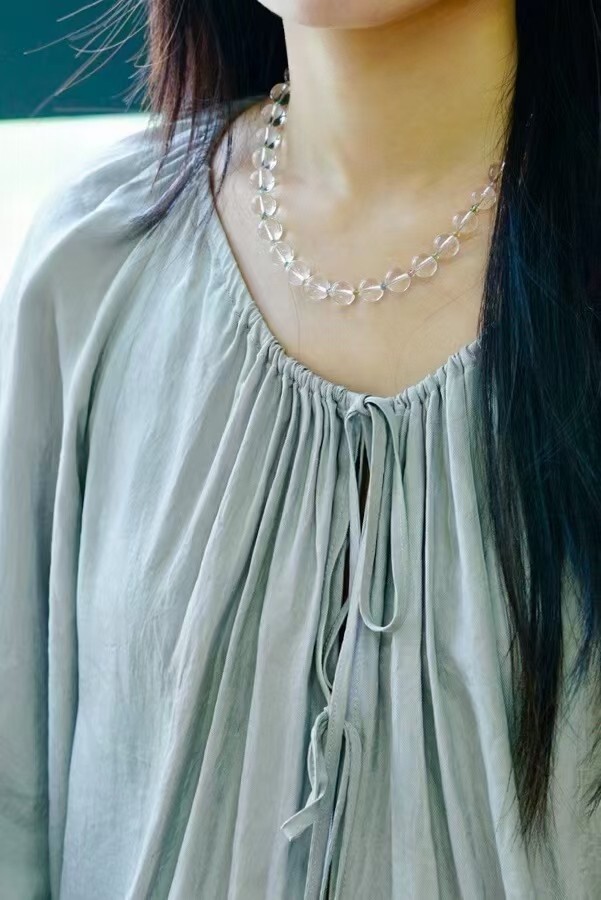 Natural White Crystal Paired with Tourmaline Necklace