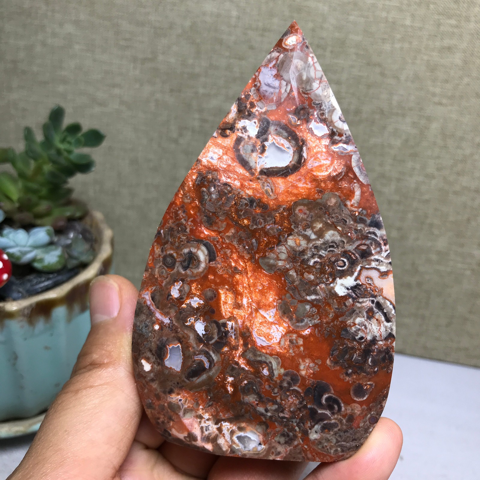 Natural Indonesian Bloodstone agate point leaf Crystal specimens 164g A5133
