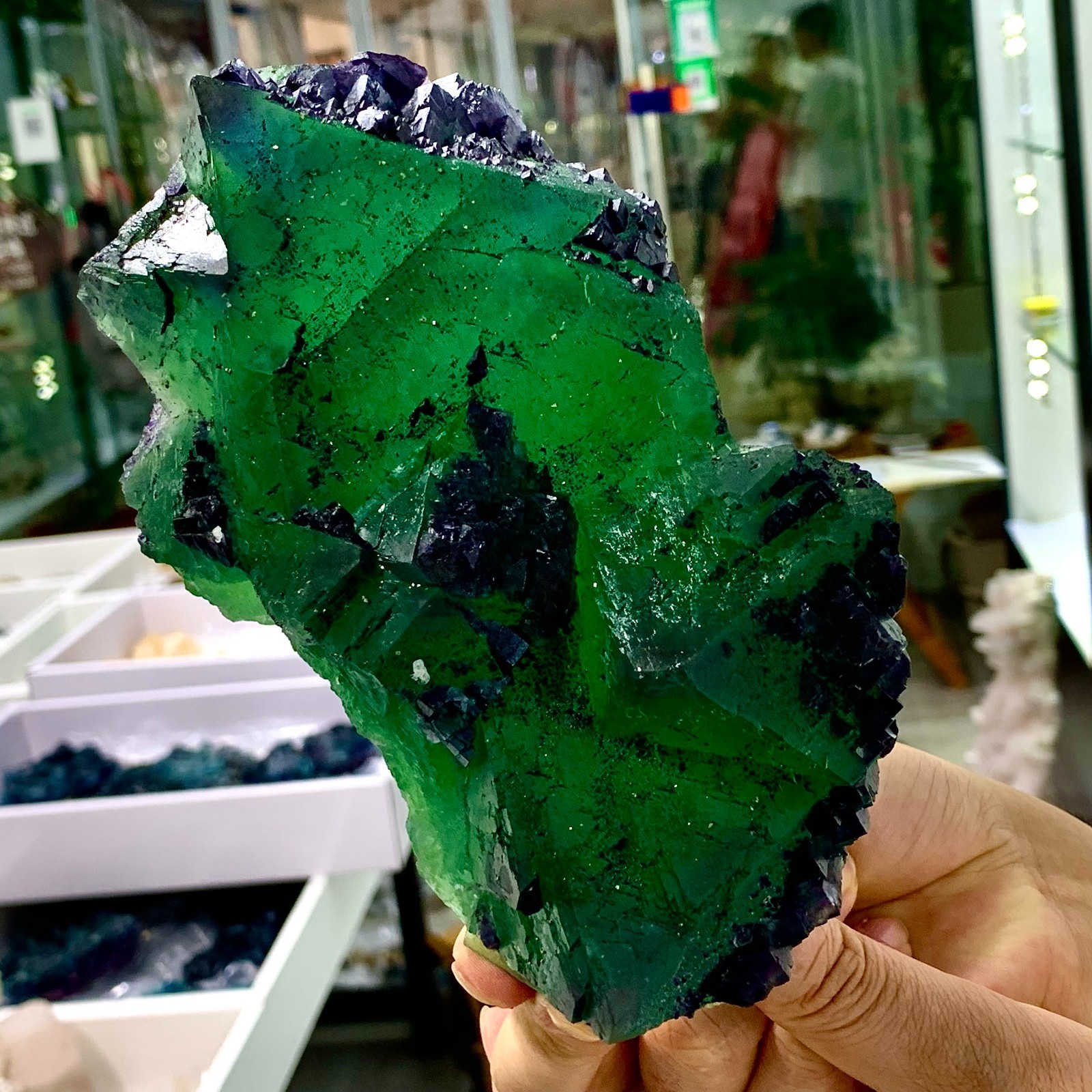 3.45LB Rare transparent green purple cubic Zhejiang fluorite mineral sample