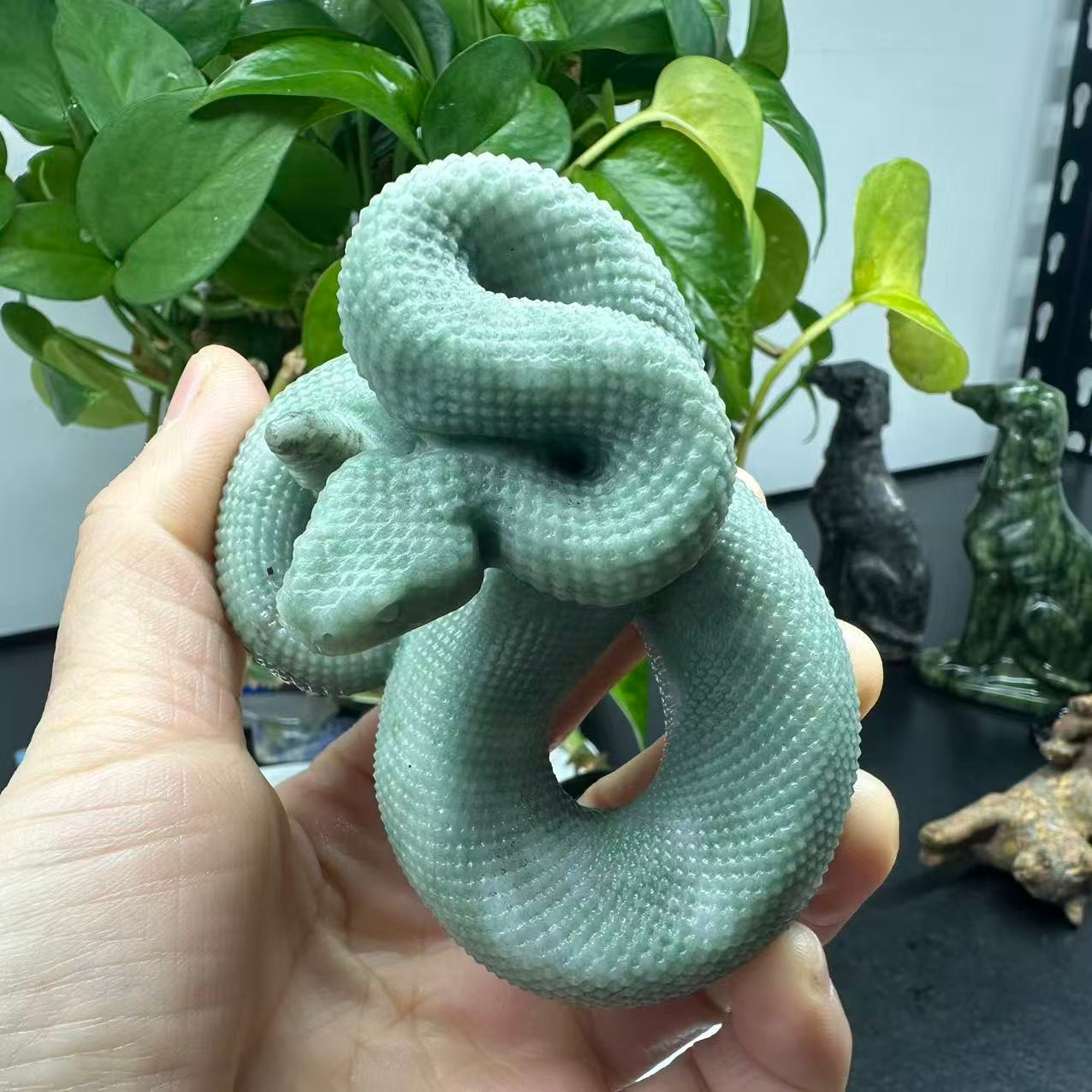 1pc Natural Jade Quartz Hand Carved Snake Skull Crystal Reiki Decor Gift
