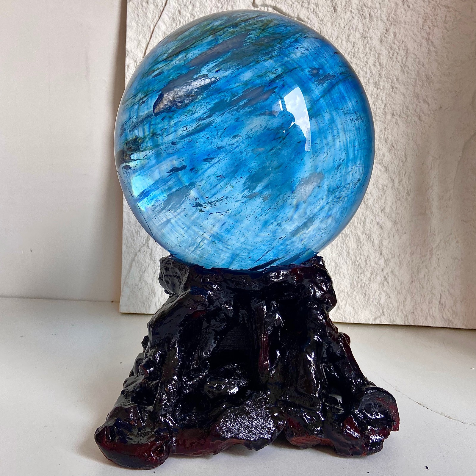 38.42LB Natural blue smelting stone ball, repaired with charged quartz crystal
