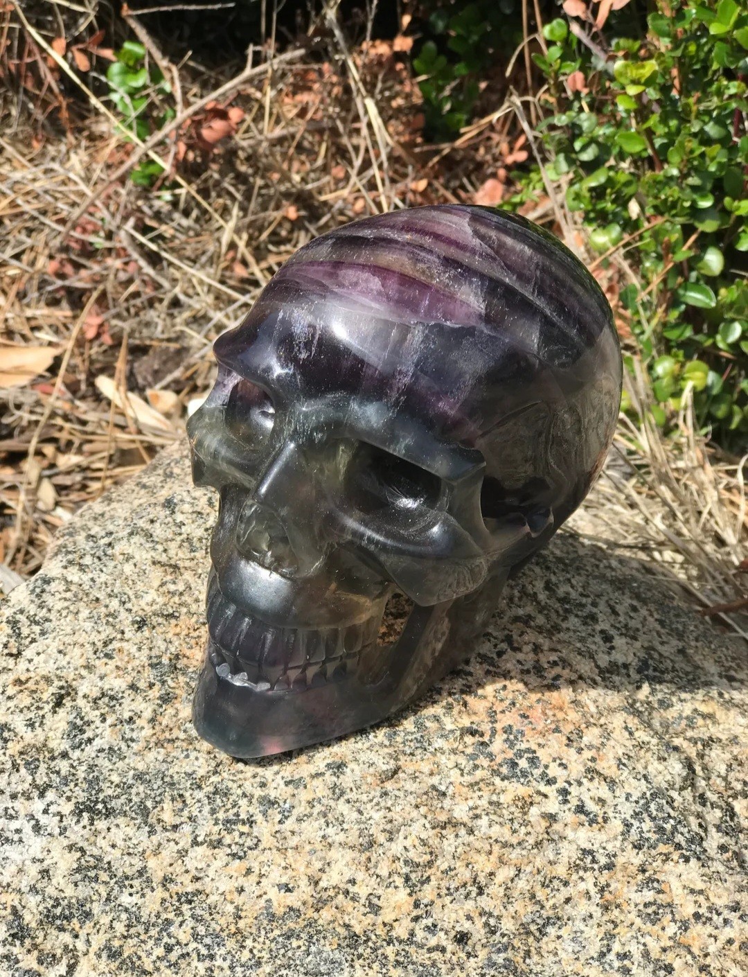 3.8LB 5″ Natural A+Rainbow Fluorite Skull Realistic Cut Carving Decor Reiki Heal