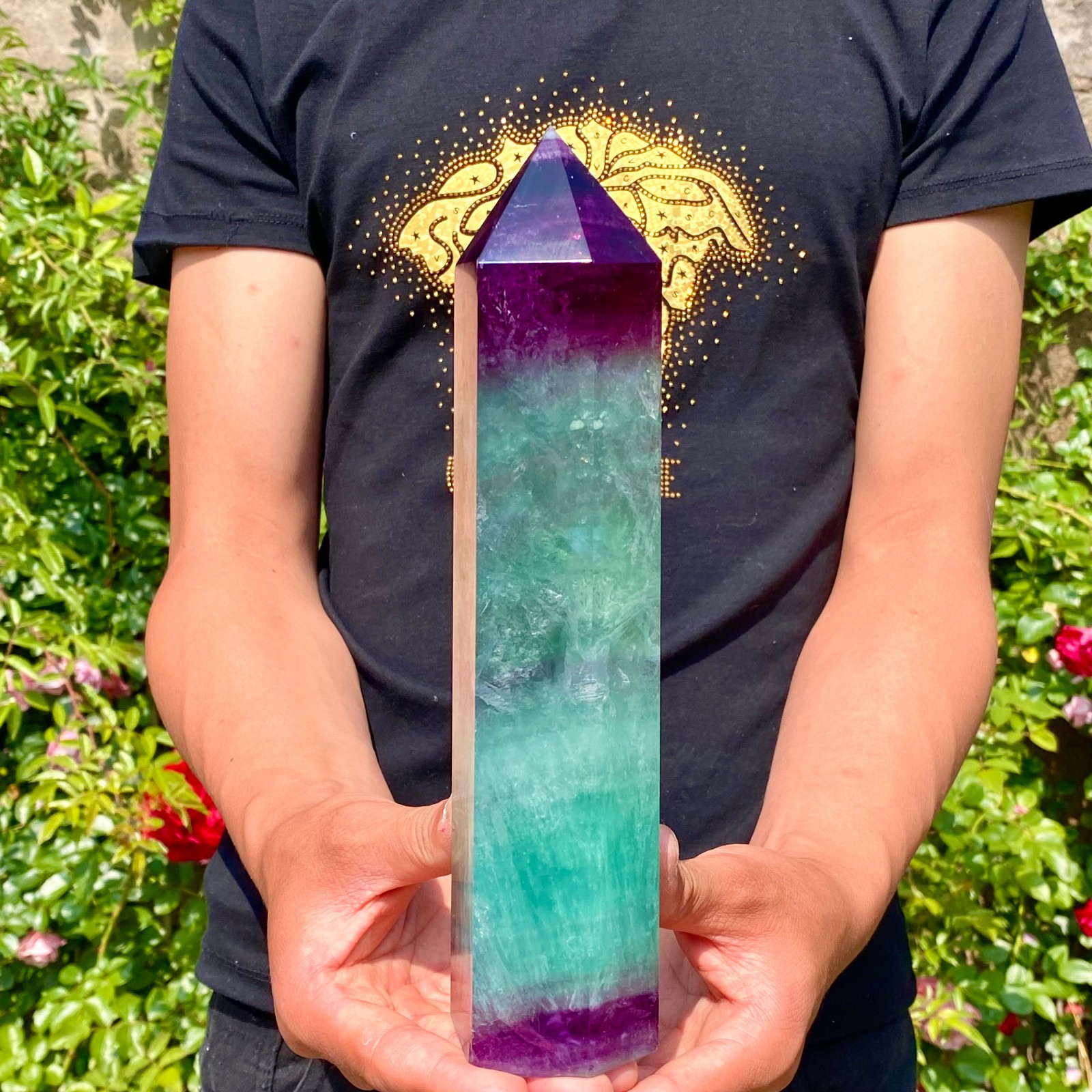 3.5LB Natural Rainbow Fluorite Quartz Healing Stone Crystal Point Wand Obelisk