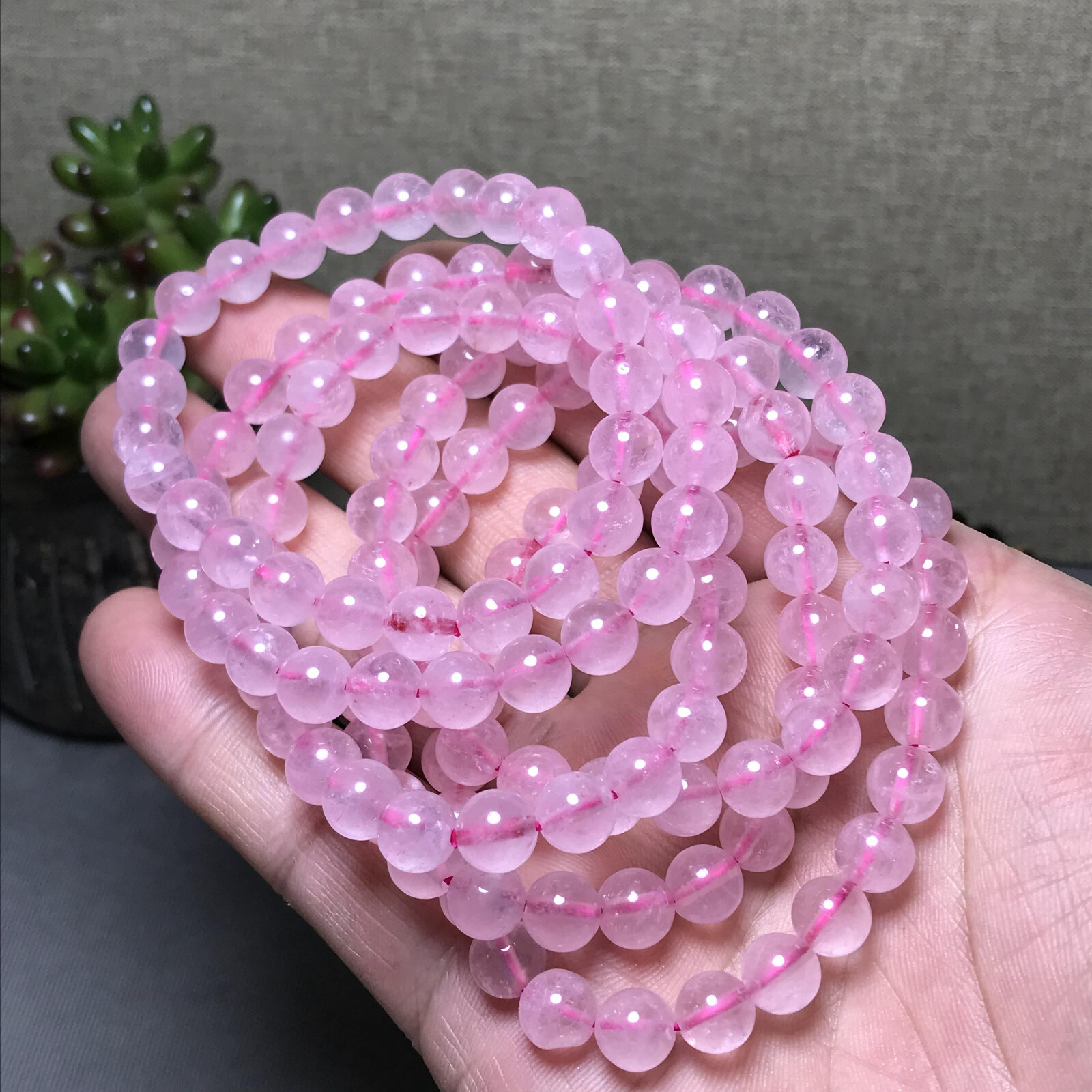 5Pcs Wholesal Natural powder crystal Pink bracelets Crystal ball sphere 8mm