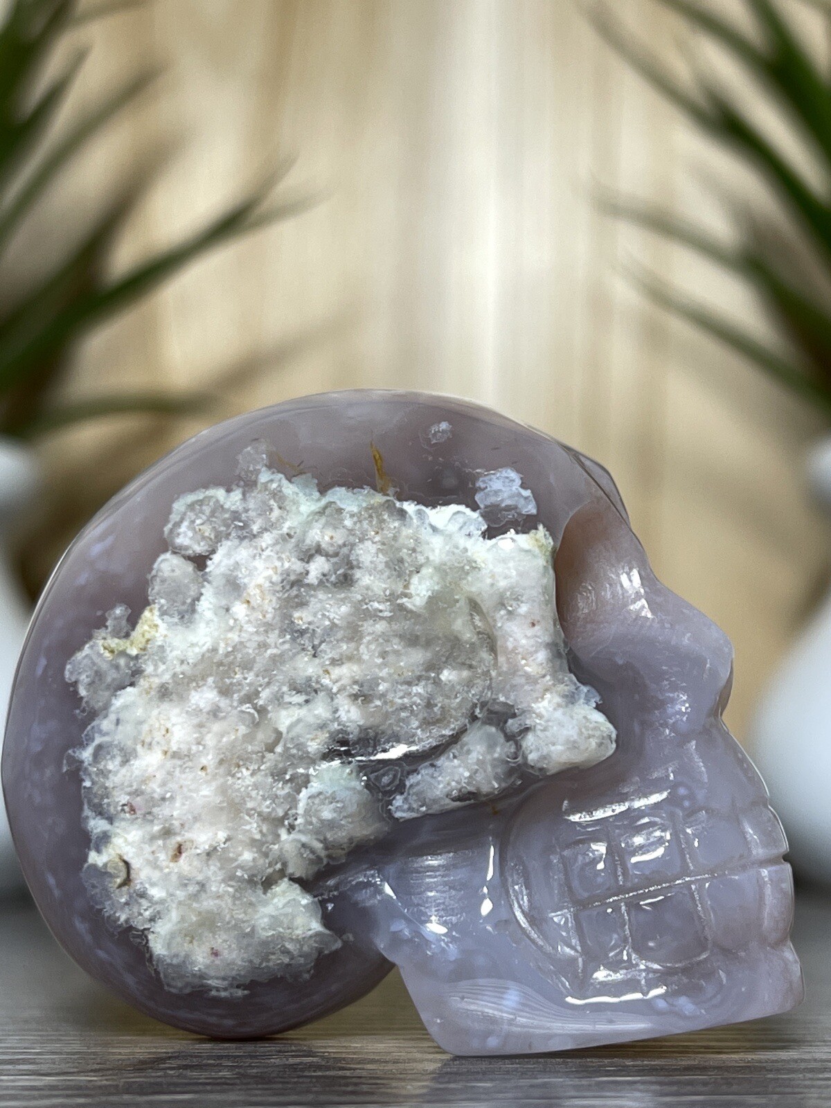 FLOWER AGATE SKULL – Mineral Carving Pink Purple Chakra Crystal Statue Decor