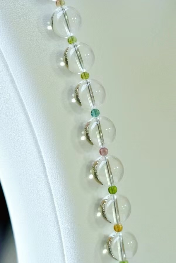 Natural White Crystal Paired with Tourmaline Necklace