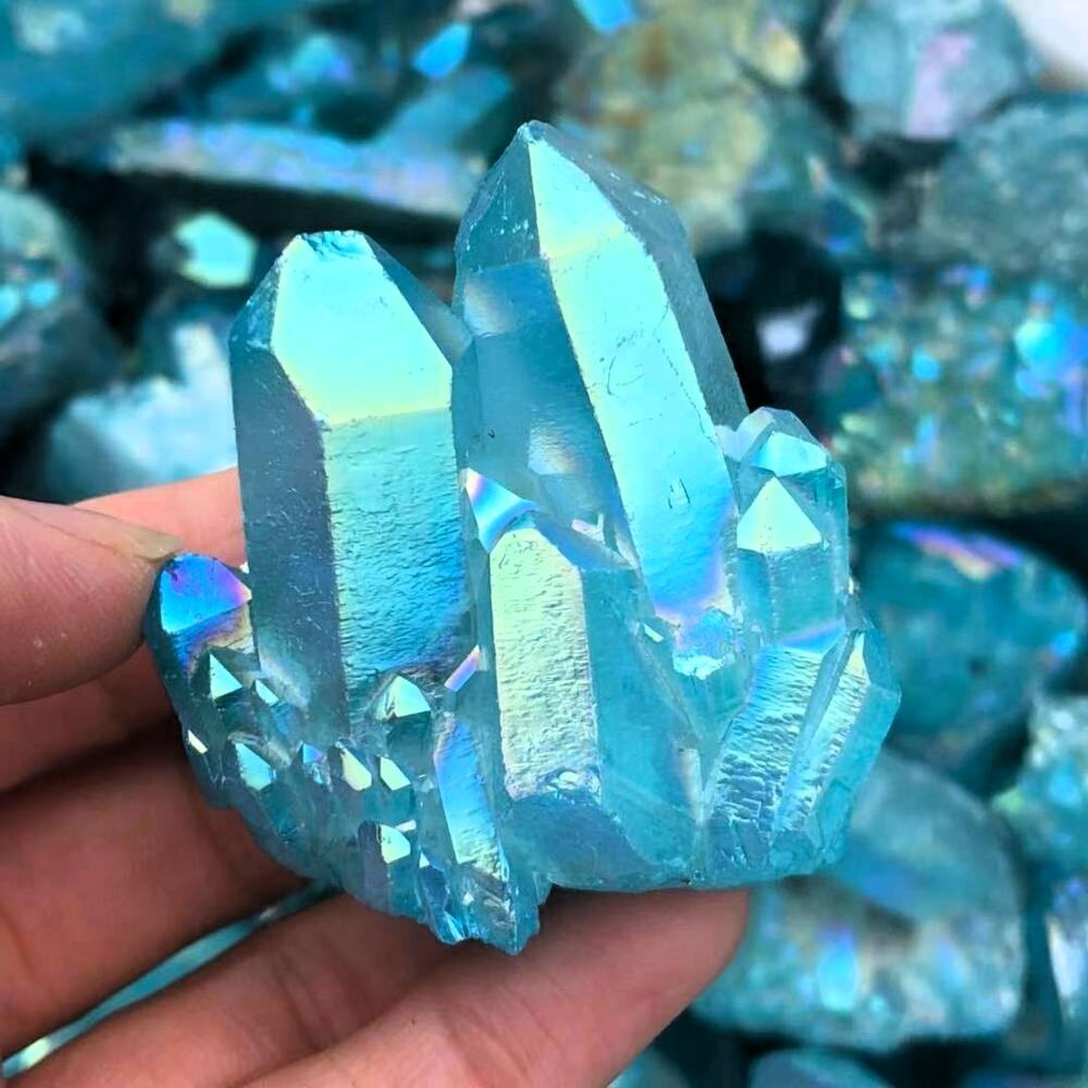 Wholesale Lot 1 Lb Blue Angel Aura Quartz Cluster Rainbow Crystal Healing Energy