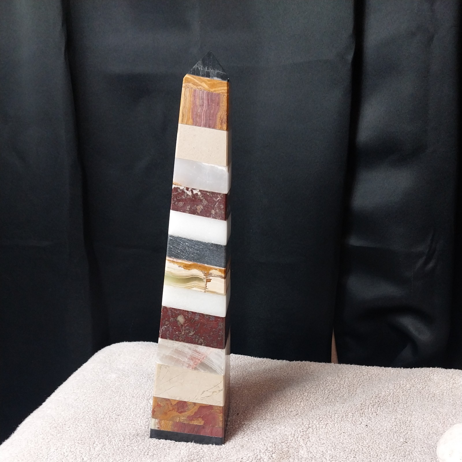 Natural muti stone layers Obelisk Tower Smooth Fully Polished 14″ 7 lb Real