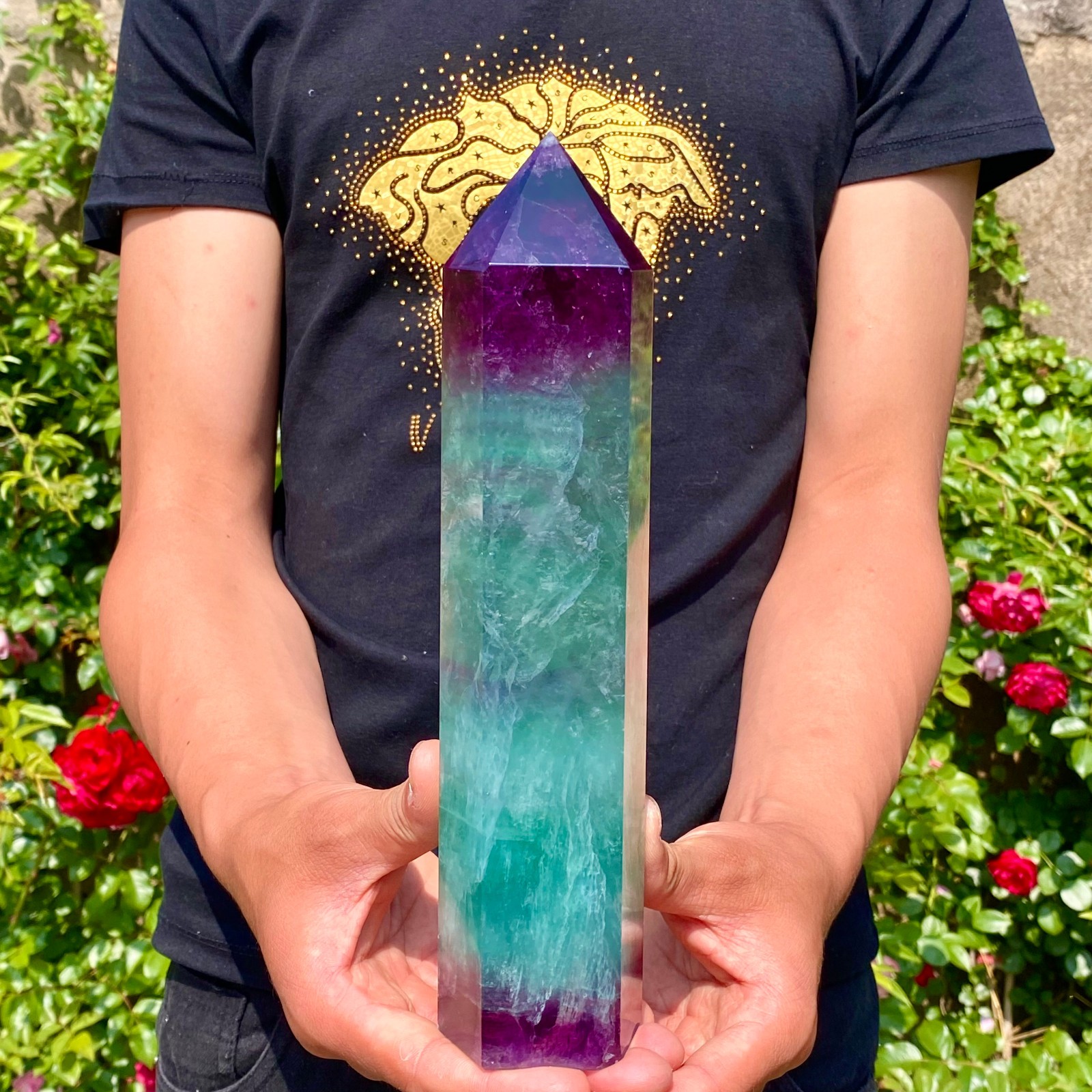 3.5LB Natural Rainbow Fluorite Quartz Healing Stone Crystal Point Wand Obelisk