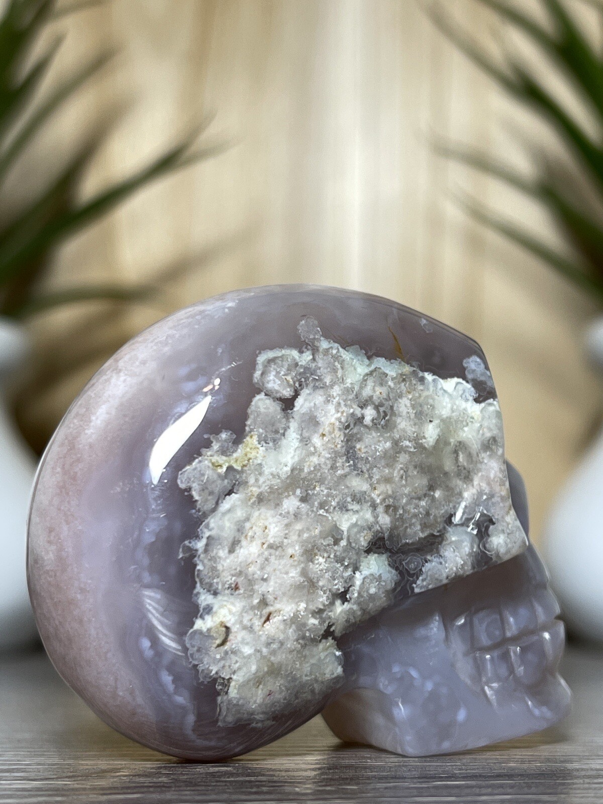 FLOWER AGATE SKULL – Mineral Carving Pink Purple Chakra Crystal Statue Decor
