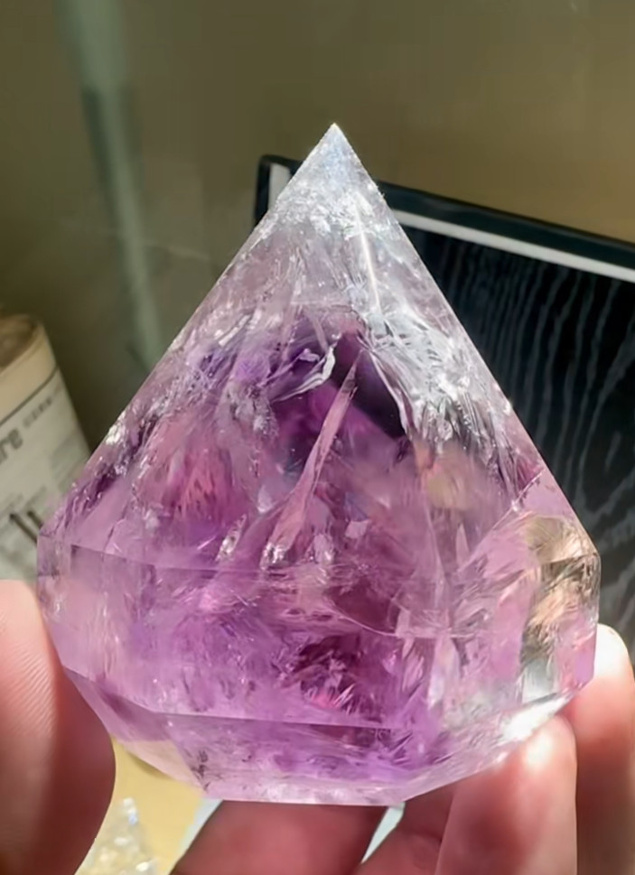 330g Natural Amethyst Quartz Carved Point Tower Diamond Crystal Reiki Decor