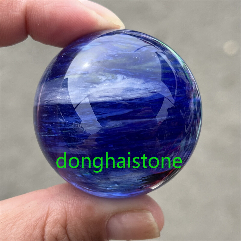 40mm+ Hand Carved Blue Smelting Sphere Quartz Crystal Ball Healing Decor 1PC