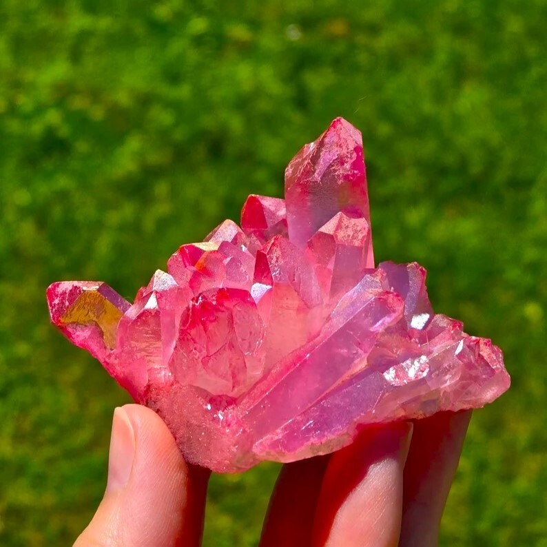 80-100g Hot Pink Red Aura Angel Titanium Crystal Healing Cluster Geode Xmas Gift