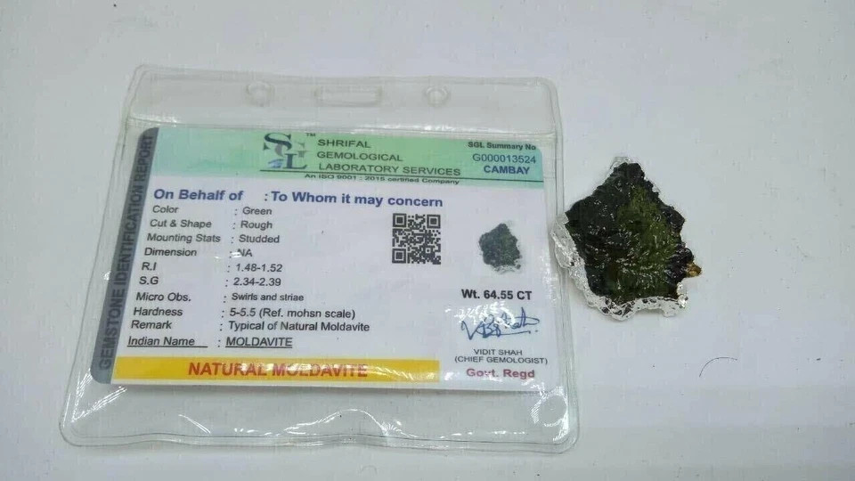 Certified Moldavite Stone Pendant for Men and Women (Green) Carat Plus