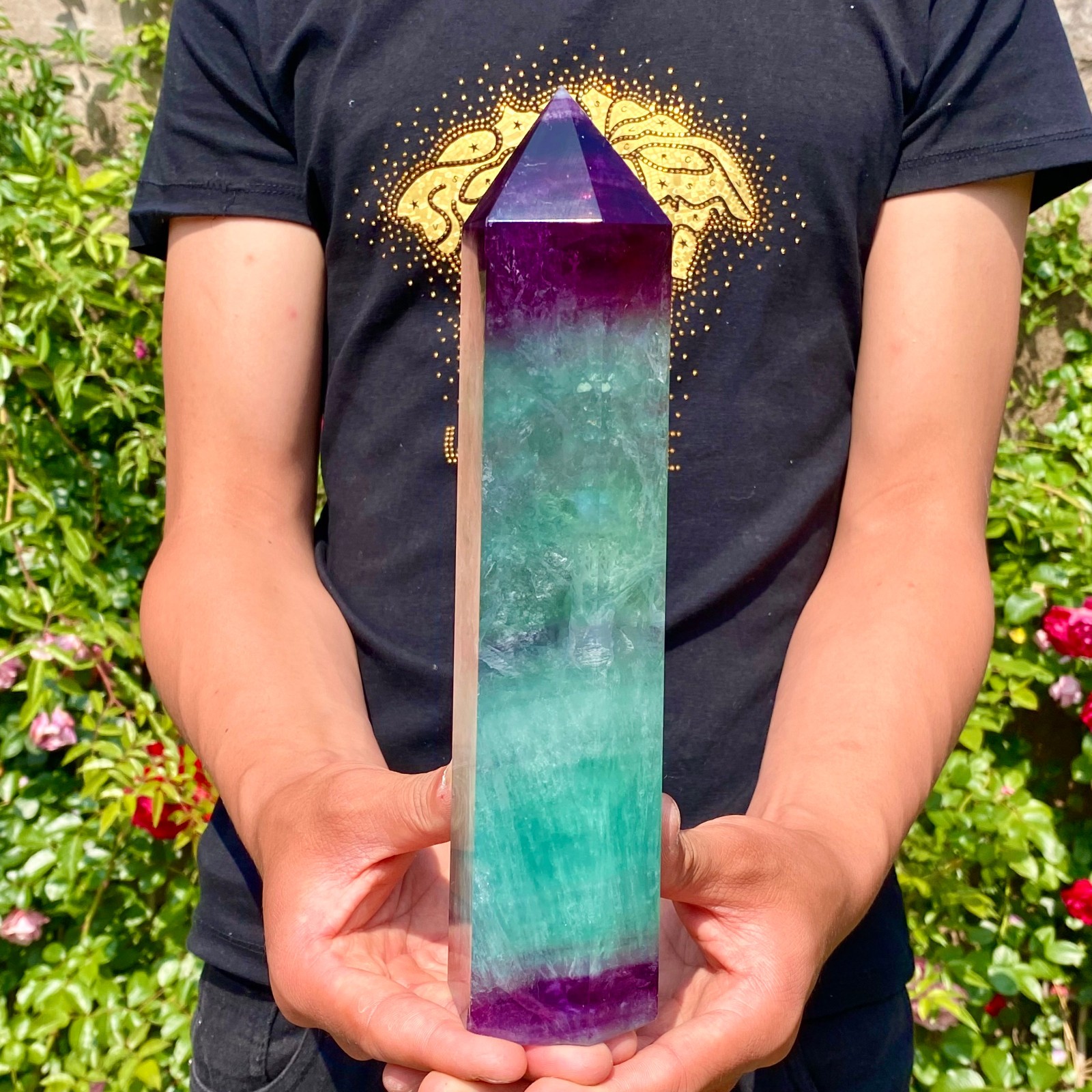 3.5LB Natural Rainbow Fluorite Quartz Healing Stone Crystal Point Wand Obelisk