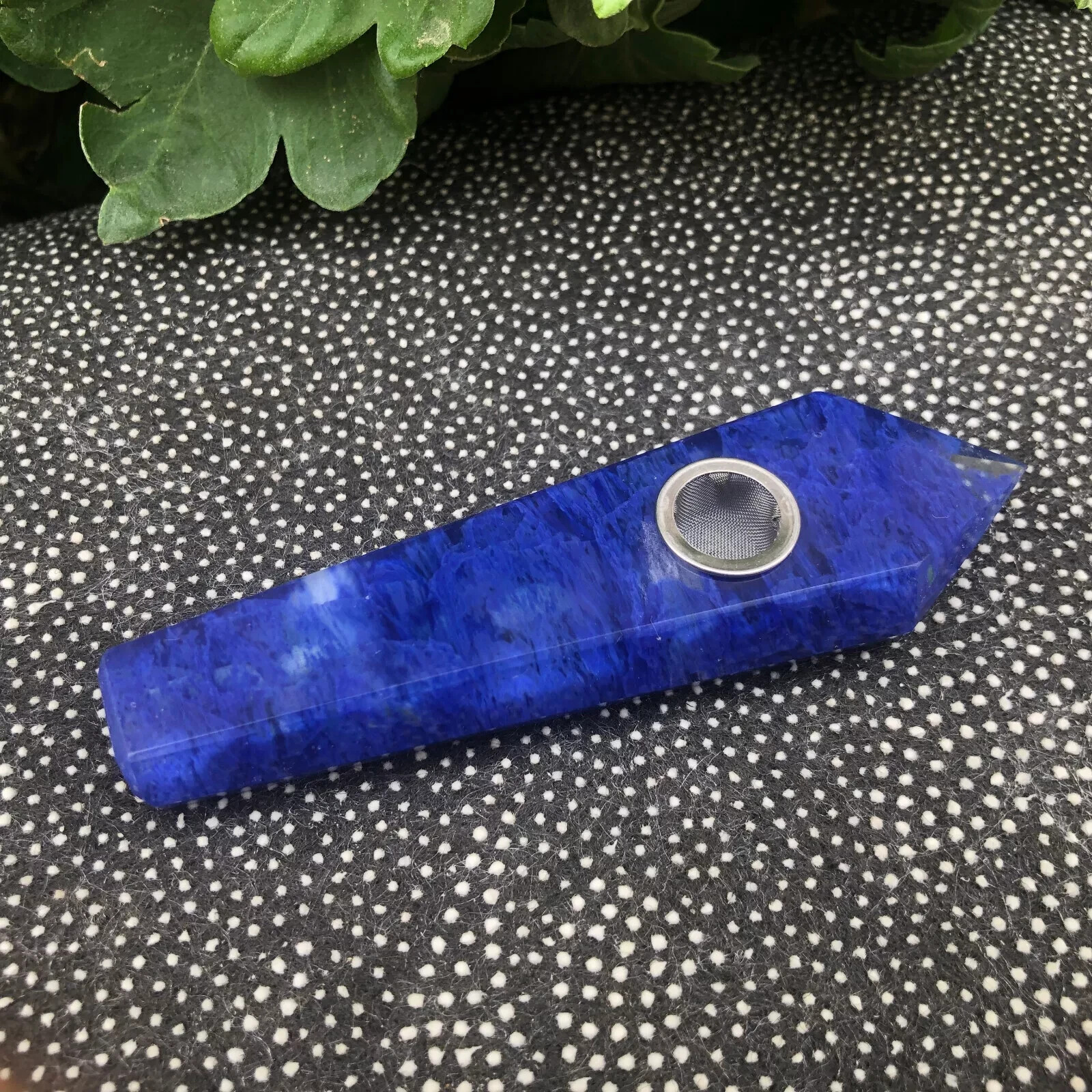 Natural Blue Smelting Stone Smoking Pipe Healing Quartz Crystal Point Wand Rock