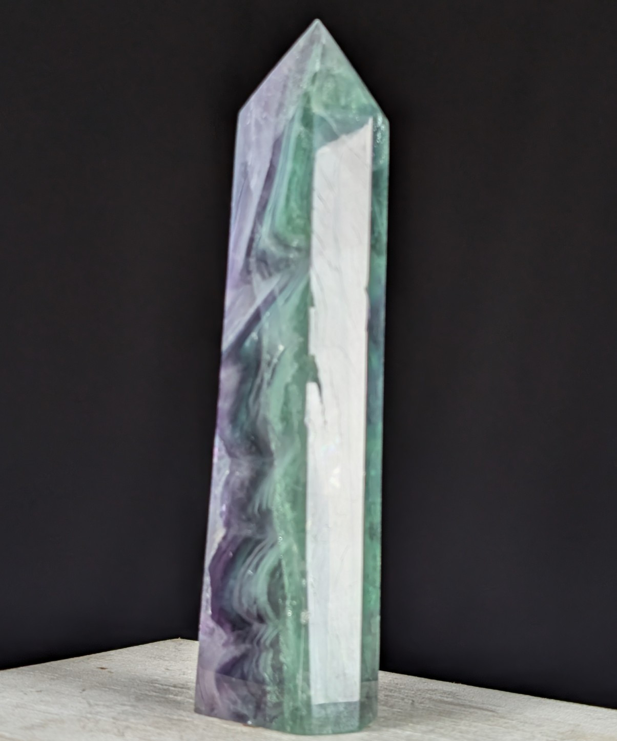 Rainbow Fluorite Tower Point Crystal Big Tall Gemstone Wand Chipped Edge
