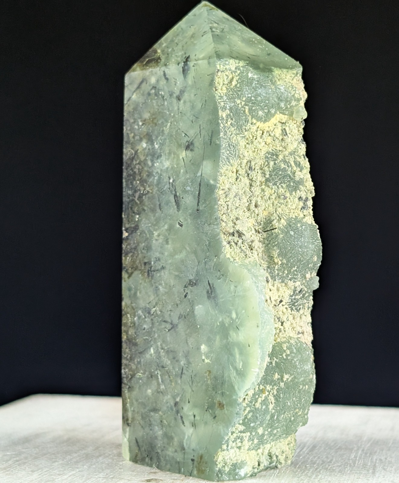 Prehnite Tower Point Crystal Raw Side Gemstone Wand Chakra