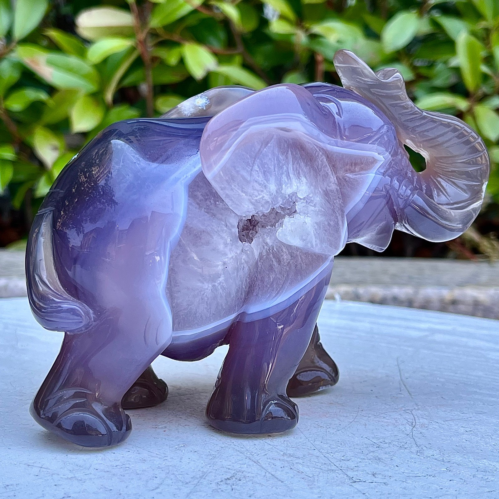 1.92LB Natural agate elephant hand carved skull healing decoration