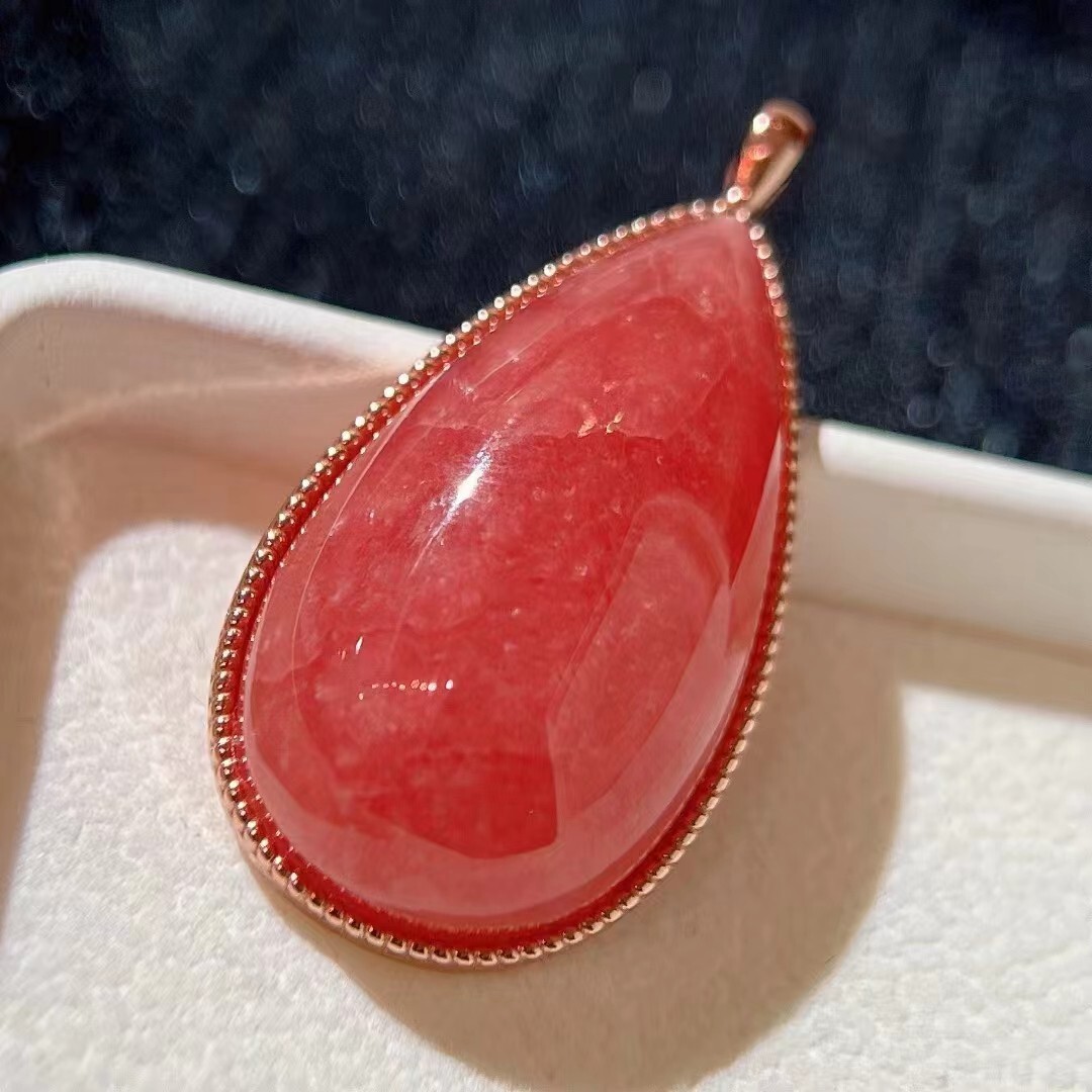 Natural Ice Rose Rhodochrosite Gemstone Love Woman Pendant AAAA 41*22mm18K