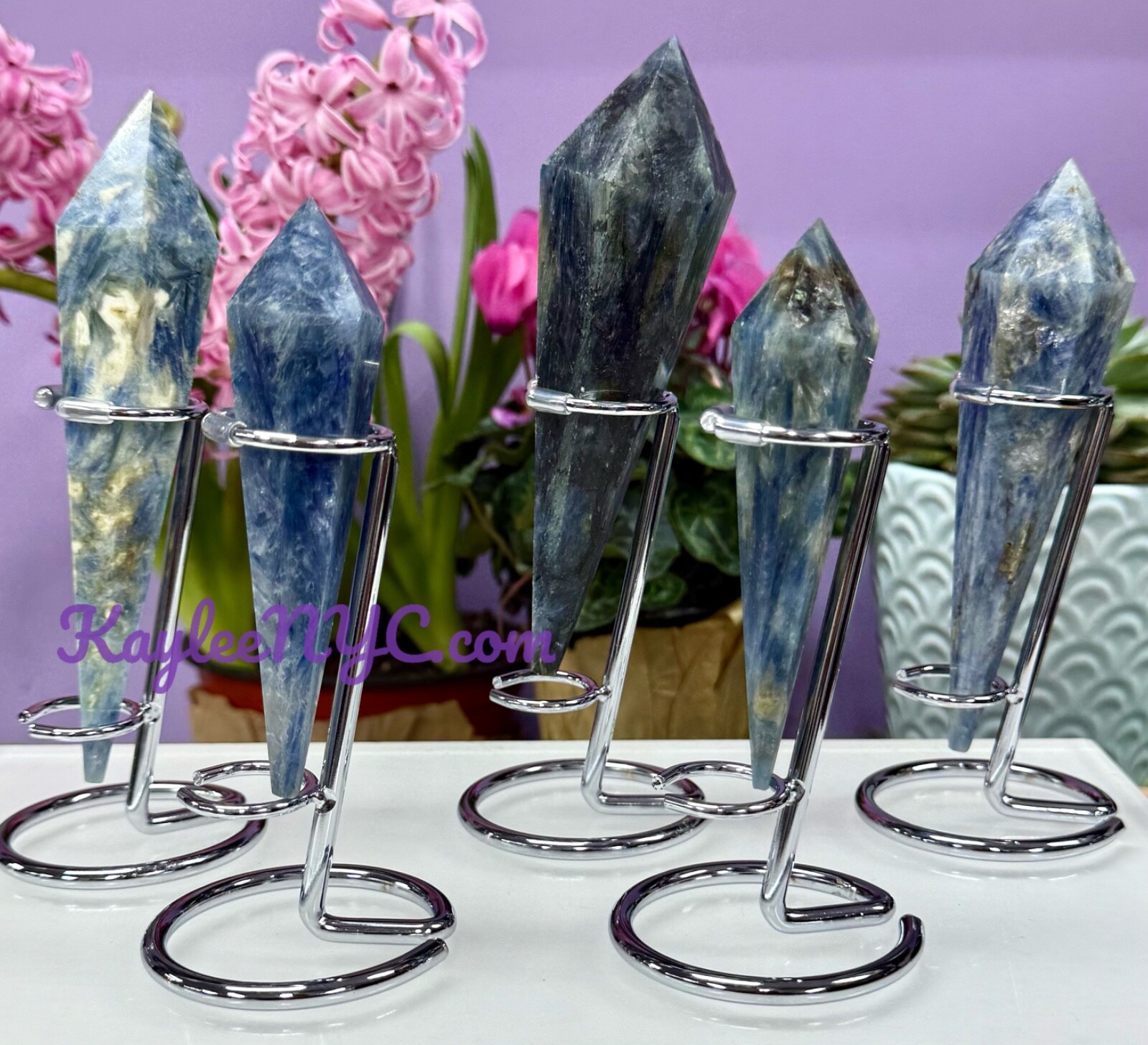 Wholesale Lot 5 PCs Natural Blue Kyanite Scepter W Stand Crystal Healing
