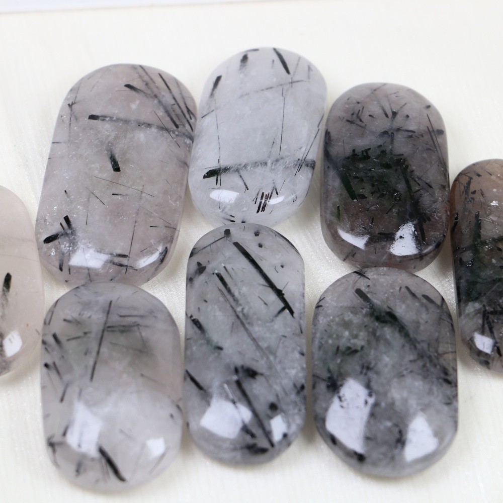 50-100g Natural Wholesale Black Rutile Palm Stone Reiki Polished Quartz Decor
