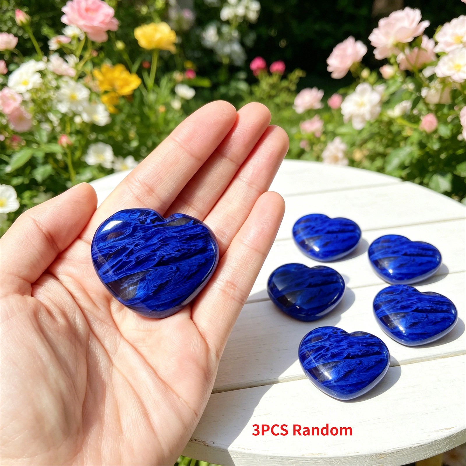 3pcs Random 1.57″ Blue Smelting Quartz Crystal Heart Craft Healing Decor Gift