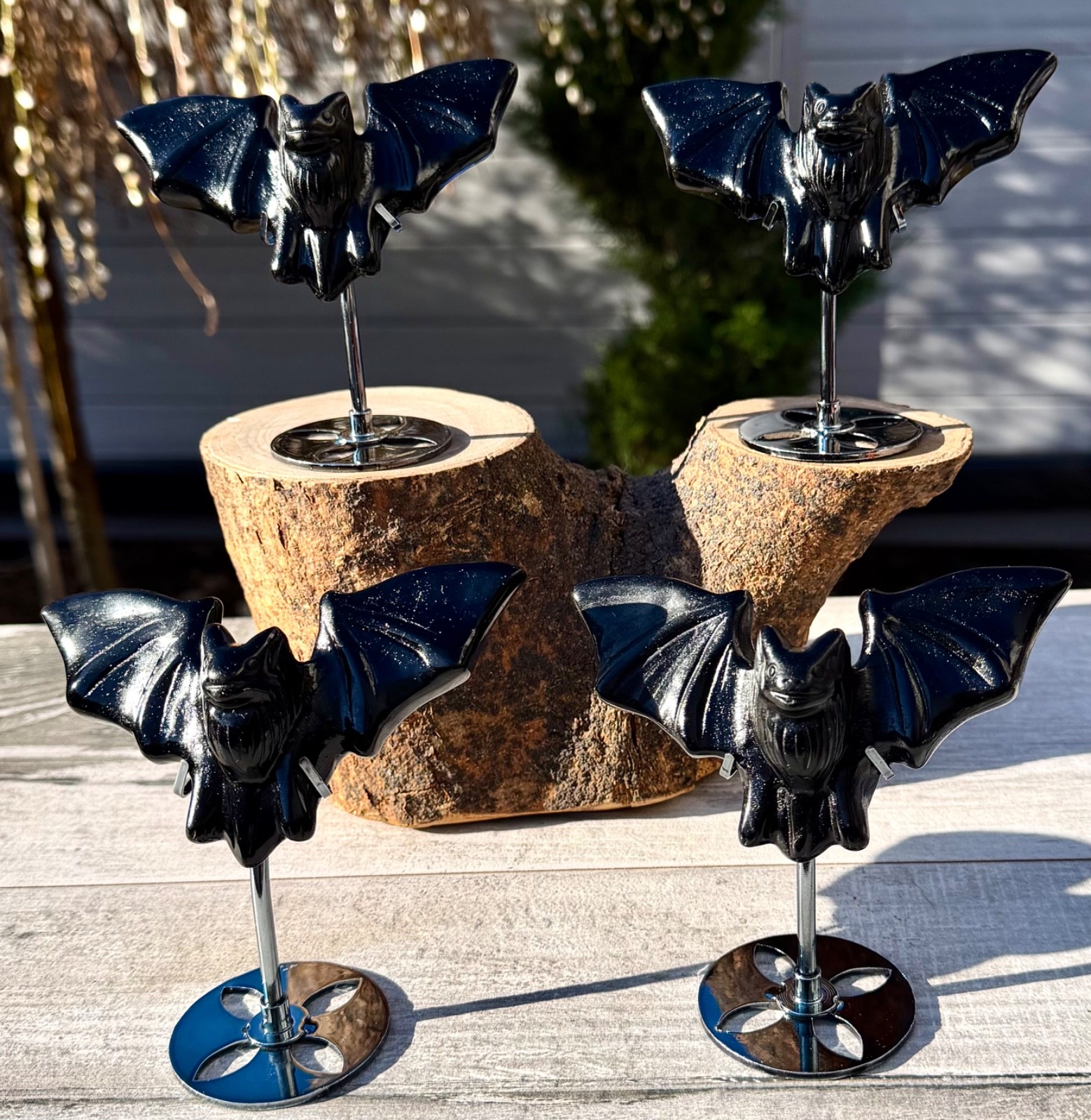 Wholesale Lot 4 Pcs Black Obsidian Bats With Stand Natural Crystal Healing