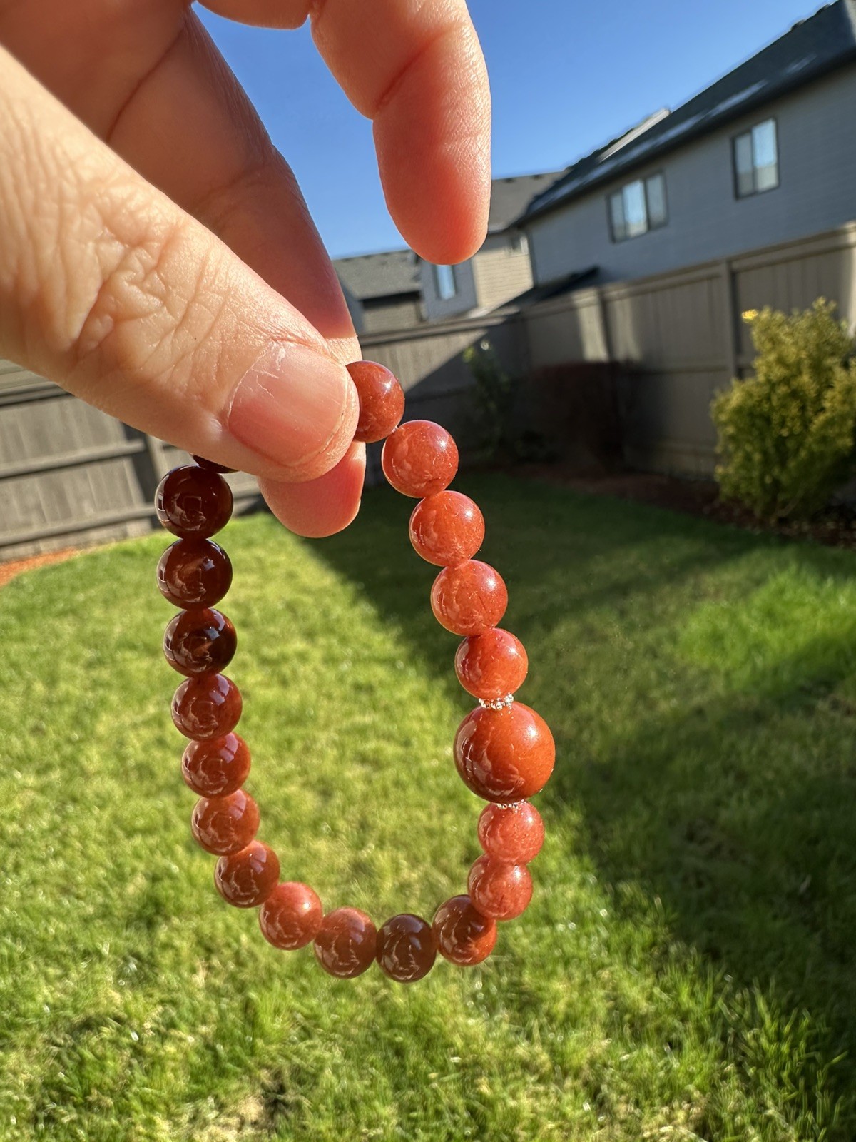 9mm Red Rabbit Hair Beads Bracelet