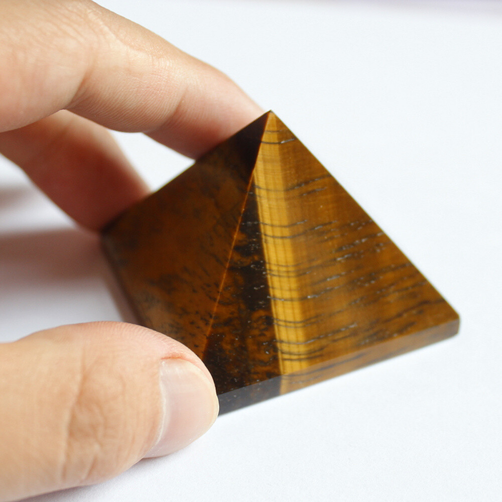 3~5cm Egyptian Pyramid Tiger’s Eye Crystal Triangle Cone Reiki Healing Stone
