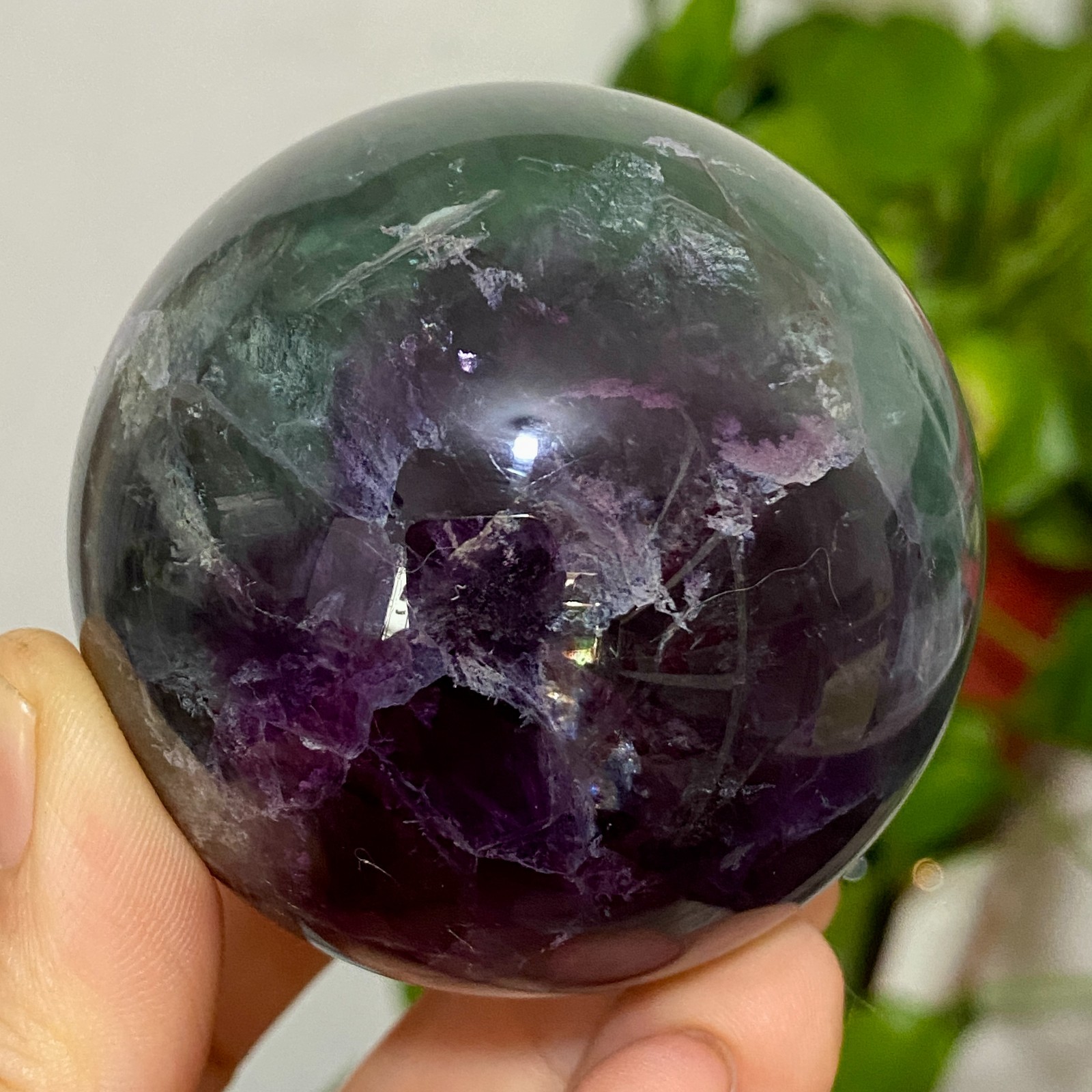 410g Natural fluorite ball quartz crystal Sphere Reiki energy healing
