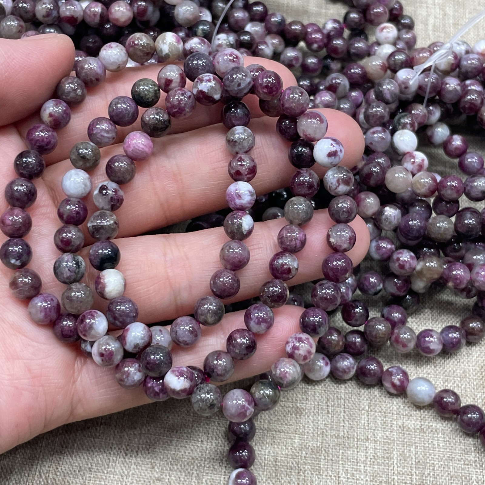 A Wholesale 1 Pcs plum blossom tourmaline stone ball beads 6mm Stretch Bracelet