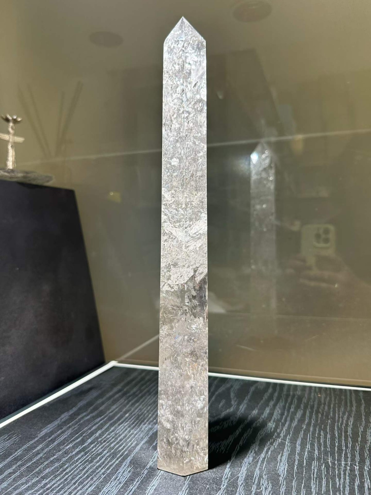 1.92LB Natural Rainbow White Quartz Obelisk Crystal Tower Point Reiki Decor