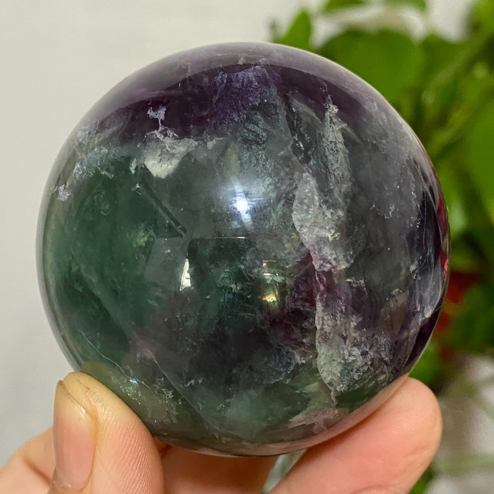 410g Natural fluorite ball quartz crystal Sphere Reiki energy healing