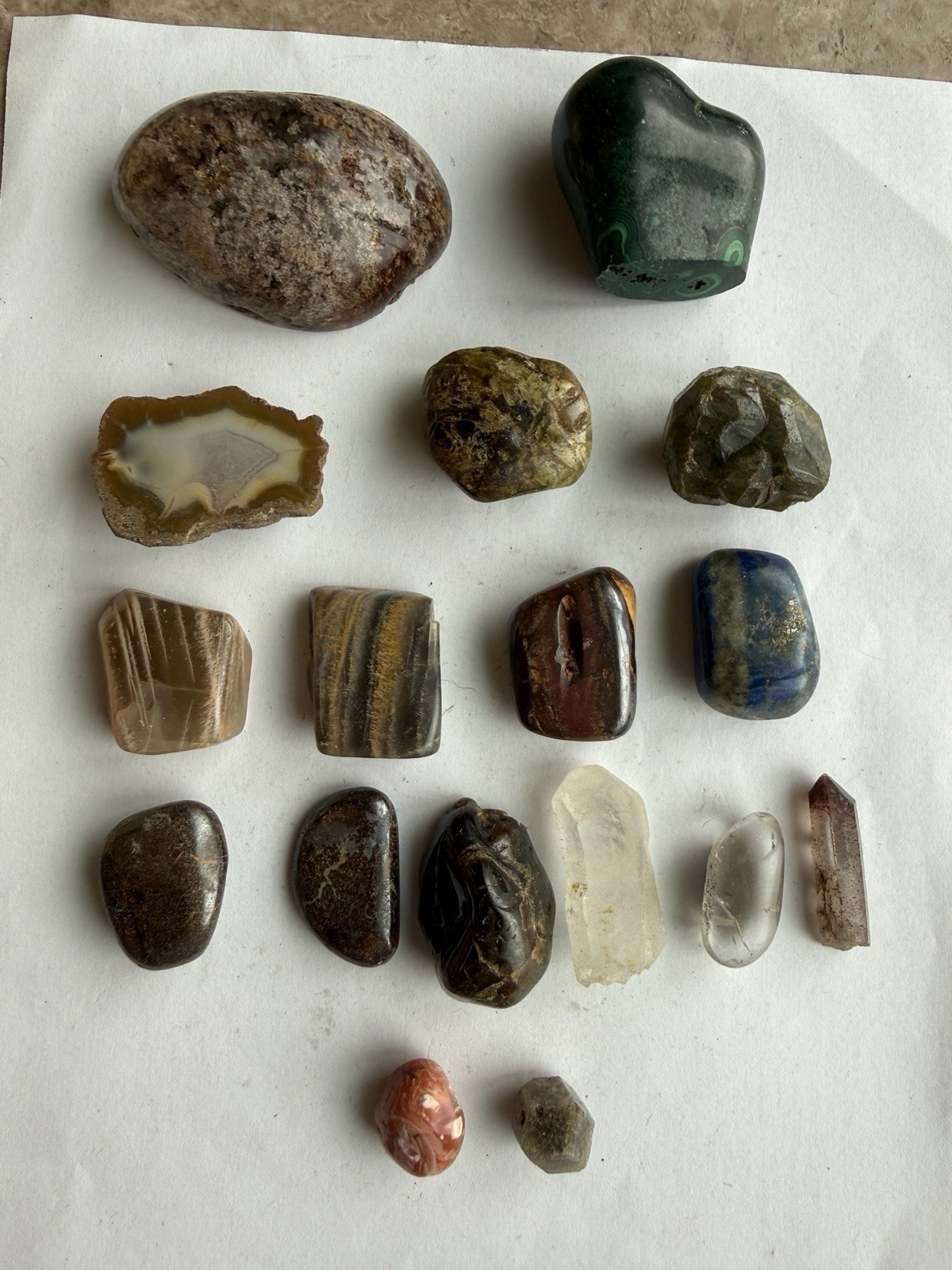 17 Pc Natural Mixed Rockhound Crystal Lot – Polished Palm Stones & Raw Points