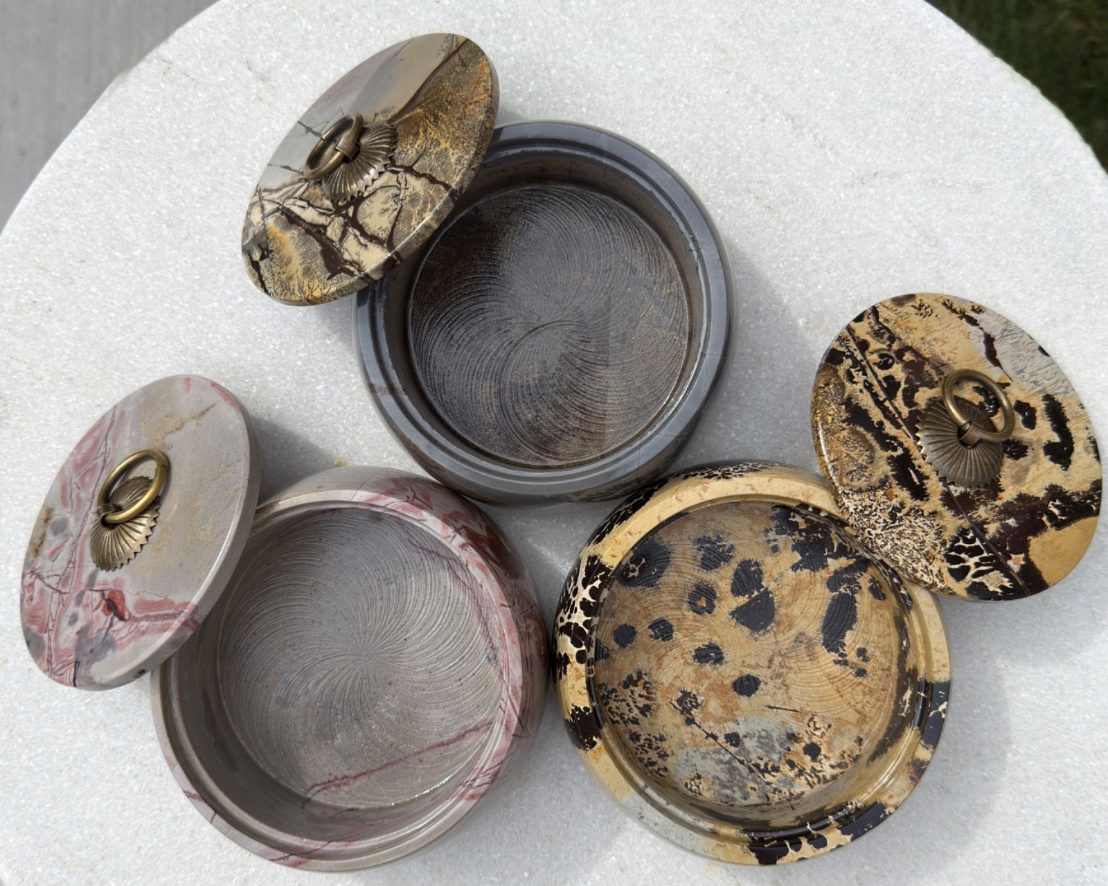 Wholesale Lot 3 Pcs Natural Picture Jasper Bowl With Lid Crystal Healing