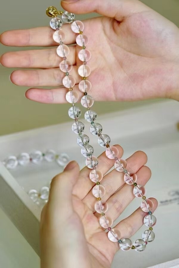 Natural White Crystal Paired with Tourmaline Necklace