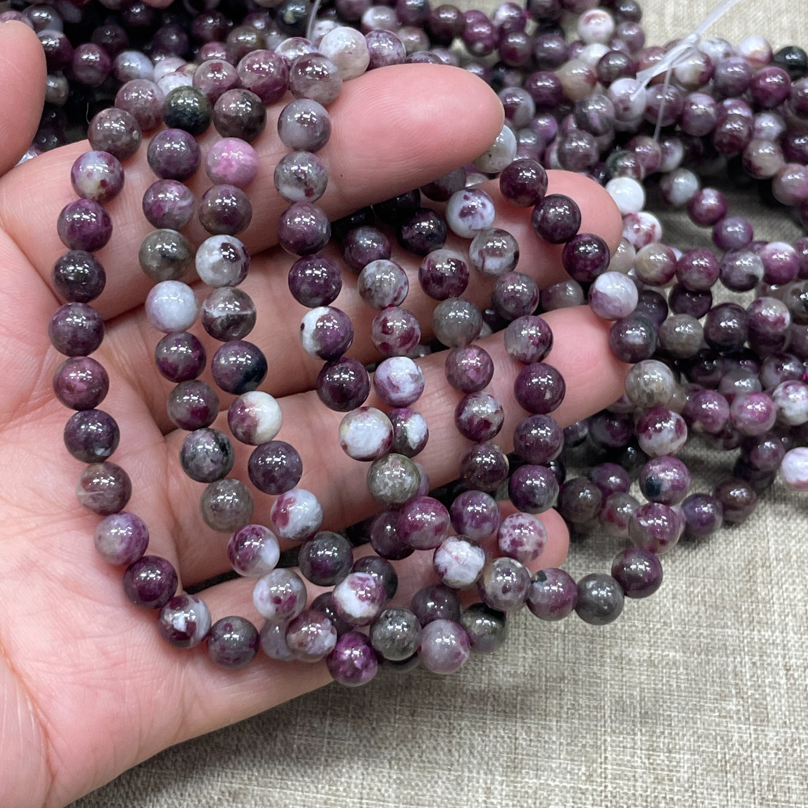 A Wholesale 1 Pcs plum blossom tourmaline stone ball beads 6mm Stretch Bracelet