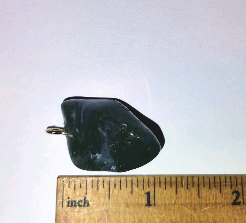 HANDMADE 1.1″ POLISHED MOSS AGATE CRYSTAL PENDANT NECKLACE BRASS EYEHOOK 9.3gram