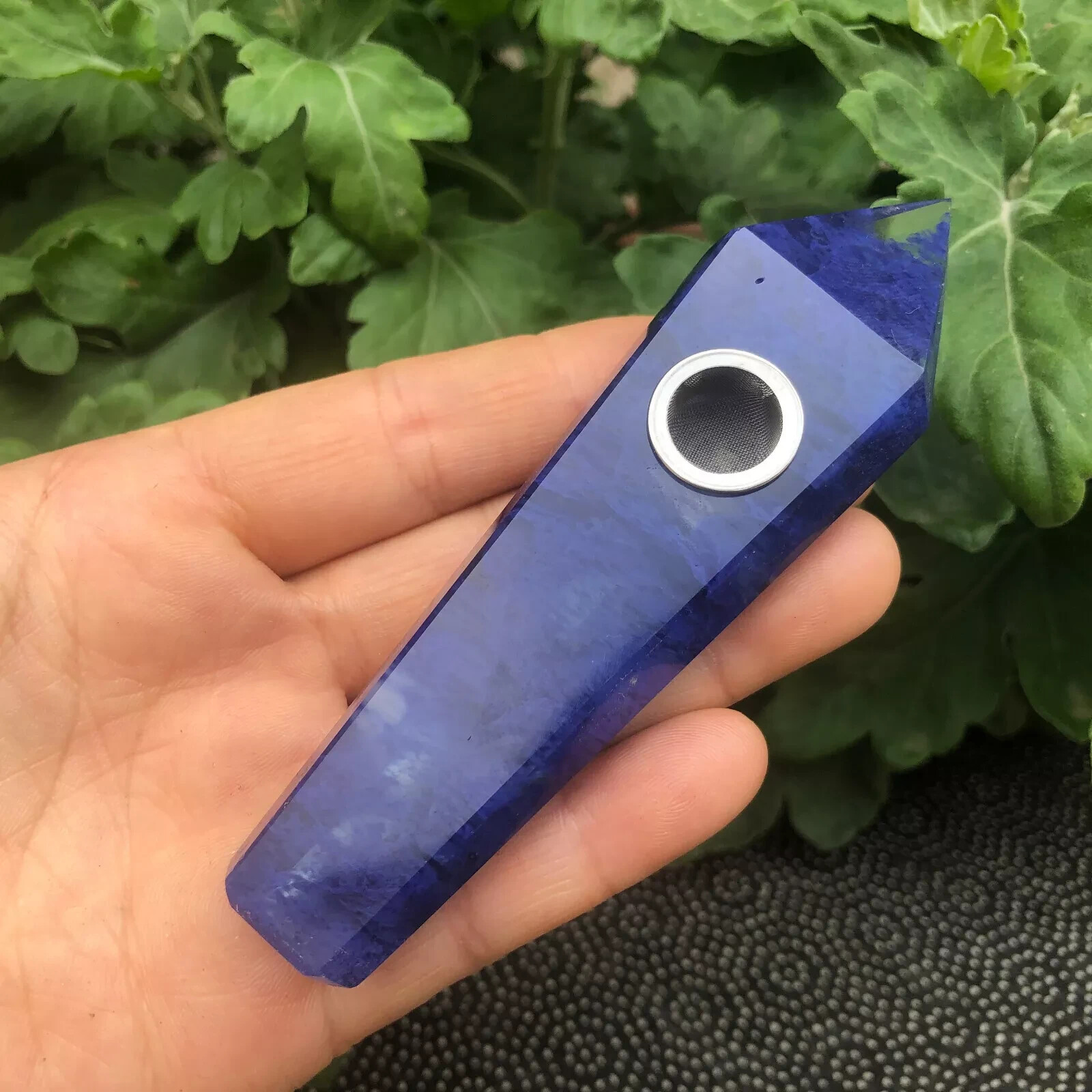 Natural Blue Smelting Stone Smoking Pipe Healing Quartz Crystal Point Wand Rock