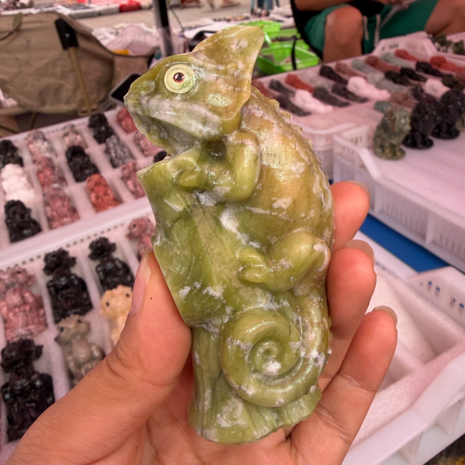 1pc Natural Cauliflower Jade Quartz Carved lizard skull Crystal Reiki energy Dec