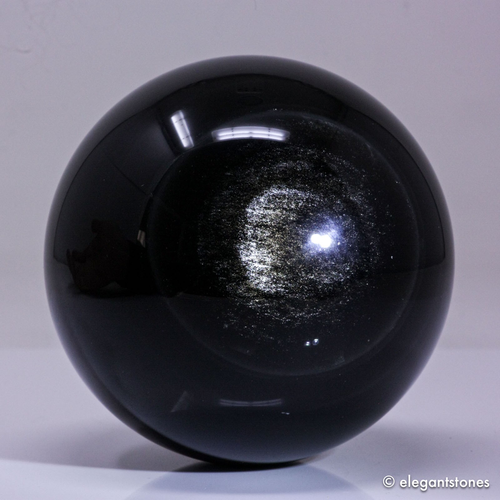 3.0″ 1.3lbs Flashy Silver Sheen Obsidian Sphere Crystal Ball Reiki Healing Stone